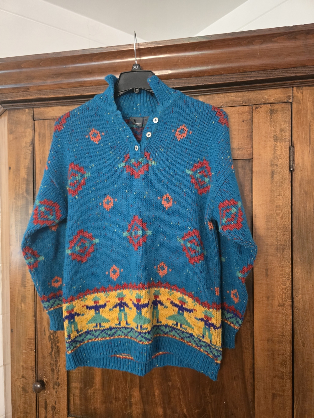 O Vintage 90's Wool Blend  Dancing People Native American Inspired Sweater Med